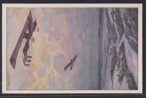 Ansichtskarte Flugzeug Militär Doppeldecker Künstlerkarte nach einem Gemälde von