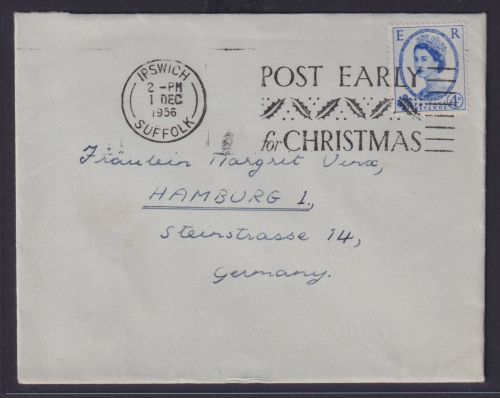 Großbritannien Brief Weihnachten schöner Stempel Ipswich Suffolk n. Hamburg auf