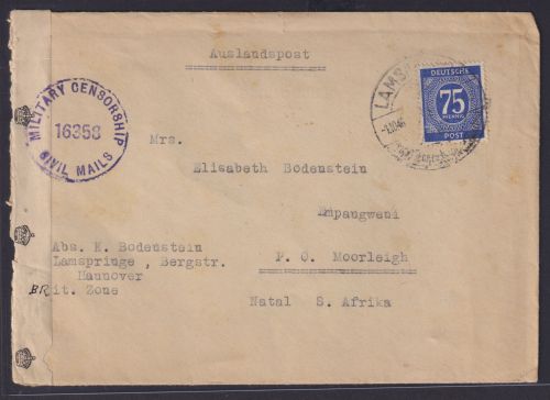 Besetzung Gemeinschaft Zensur Brief EF Ausalndspost Destination Moorleight Natal