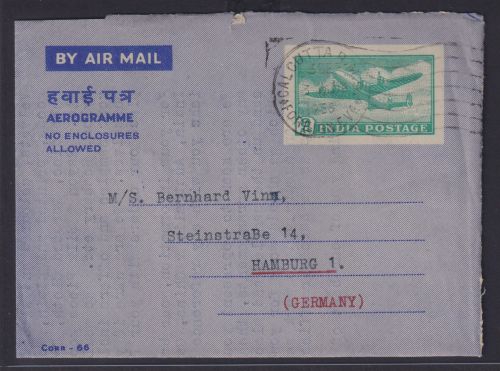 Luftpost Flugpost Indien Ganzsache Aerogramm 8 As grün Wertstempel Flugzeug