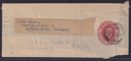 Großbritannien Ganzsache Streifband 1 p King Georg nach Altona