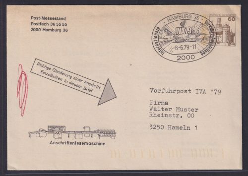 Bund Privatganzsache Postsache Vorführpost IVA 79 Sonderstempel Hamburg nach