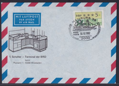 Bund Brief Automatenmarke 5 Pfg Sonderstempel Hamburg 36 Nordposta BRD Terminal