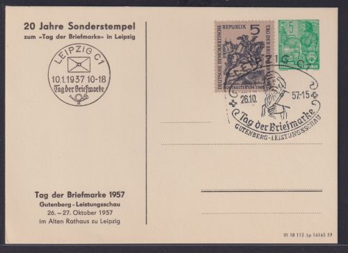 DDR Bild Ganzsache Fünfjahrpaln mit ZuF Sonderstempel Philatelie Leipzig