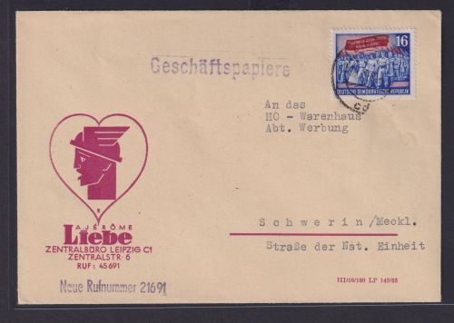 DDR Brief EF 347 Karl Marx Geschäftspapiere auf Reklame Umschlag Jerome Liebe