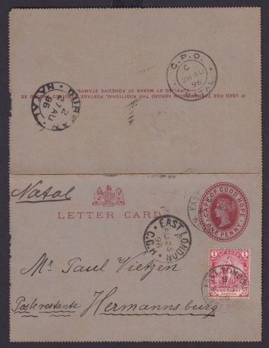 Natal Afrika Kap der guten Hoffnung Ganzsache 1p Queen Victoria ZuF Kartenbief