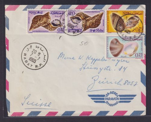 Marokko Afrika Brief schöner Luftpostbrief Motiv Muscheln Rabat n Zürich Schweiz