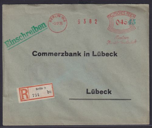 AFS Absenderfreistempel Deutsches Reich R Brief WST 045 plus grüner Handstempel