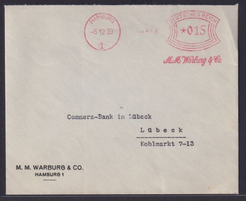 Deutsches Reich Absenderfreistempel AFS Hamburg nach Lübeck 015 Reichspfennig