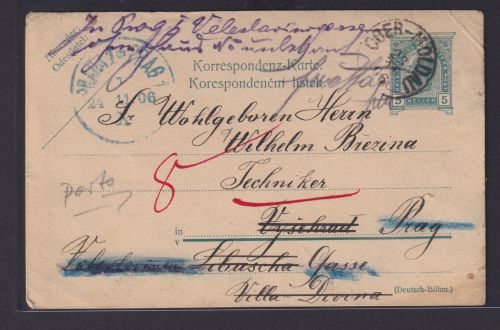 Österreich K1 Ober Moldau Obermoldau Böhmen Tschechien 5 Kr. Ganzsache nach