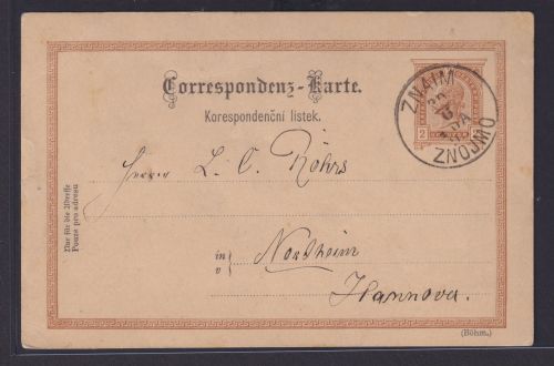 Österreich Kaiserreich Ganzsache K1 Znaim Znojmo Böhmen Nordheim bei Hannover