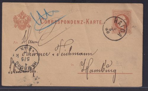 Österreich Ganzsache 2 Kreuzer braun Kaiser Franz Joseph K1 Haida Hamburg 1880