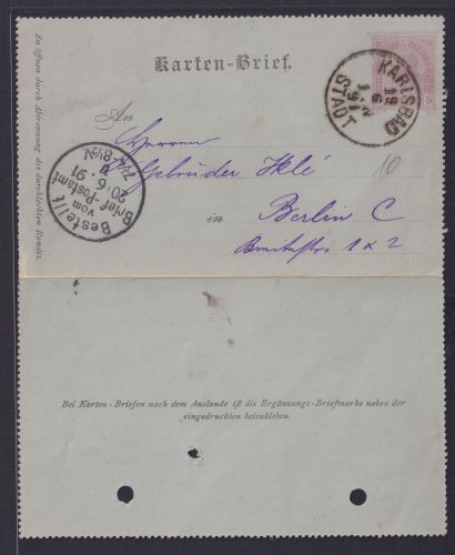Österreich Ganzsache Karlsbad Karlovy Vary Böhmen Tschechien Kartenbrief 5h