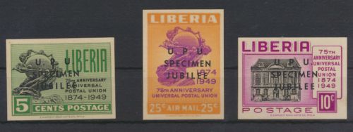 Afrika Liberia 429-431 B UPU Weltpostverein ungezähnt Aufdruck Specimen Jubilee