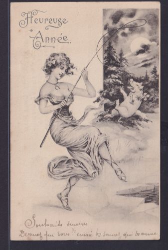 Ansichtskarte Jugendstil Art Nouveau Neujahrsgruss Heureuse Annee Glücksschwein