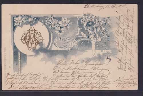 Ansichtskarte Jugendstil Art Nouveau Gold Prägekarte Ornament Verlag Schaberow