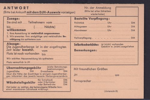 Ansichtskarte Anmeldungskarte Für Jugendherberge zum Ausfüllen Schule Lehrer
