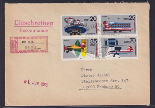 DDR Brief Viererblock Zusammendruck 2516-1519 Luuftpostausstellung Interflug