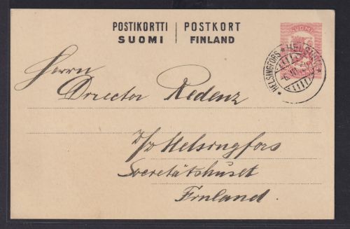 Finnland Ganzsache Wappenlöwe 20 P. karminrosa Helsinke