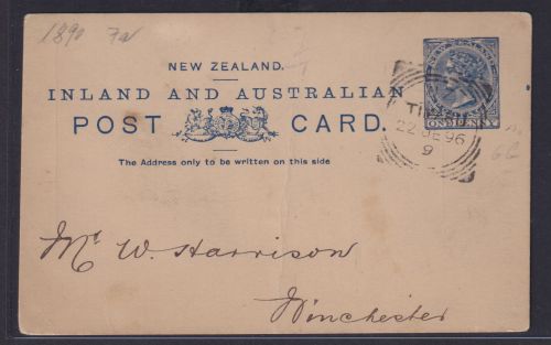 Neuseeland Ganzsache Queen Victoria 1p blau mit privatem Zudruck The Ganterburg