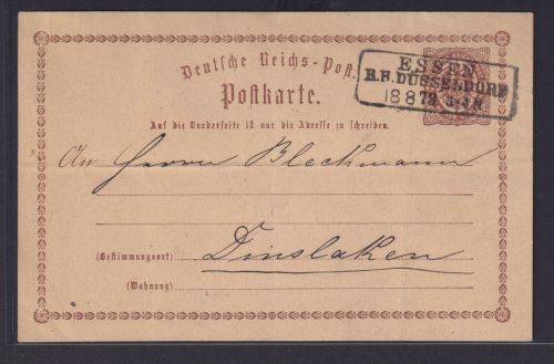 Deutsches Reich Brustschild Ganzsache R 3 ESSEN R.B. DÜSSELDORF nach Dinslaken