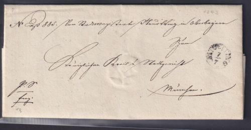 Altdeutschland Bayern Brief K1 Altötting nach München rs. L2 8.7.1843