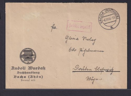 SBZ Vacha Rhön Thüringen Brief Gebühr bezahlt Reklame Buchhandlung Rudolf Wurdack