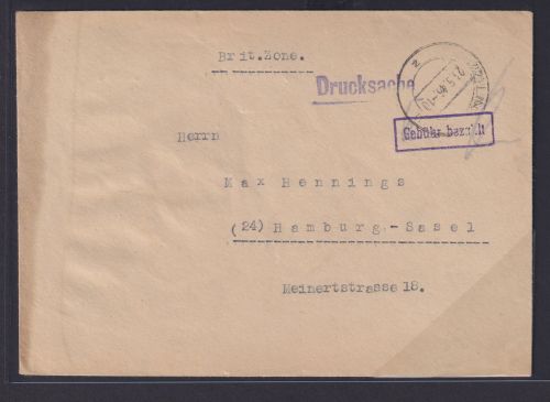 Franz. Zone Rheinland Pfalz Linz Rhein Drucksachen Brief Gebühr bezahlt Hamburg -