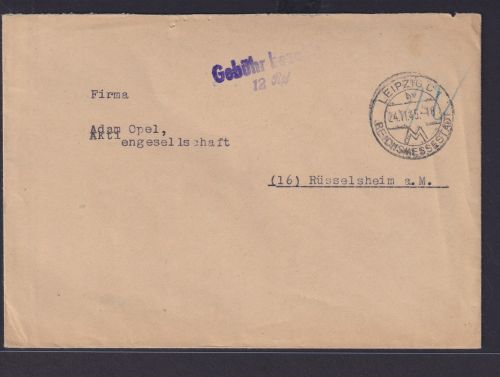 Besetzung SBZ Brief viol. L2 Gebühr beazahlt 12 Reichspfenning Leipzig