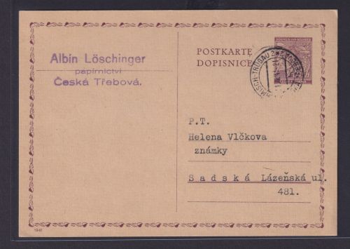 Besetzung Böhmen & Mähren Ganzsache 60h Böhmisch Trübau Česká Třebová Tschechien