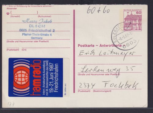 Bund Frage Ganzsache Burgen & Schlösser 60 Pfg. Sulzbach plus Vignette Ham Radio