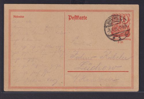 Deitsches Reich Infla Ganzsache 40 Pfg. Postreiter Stettin nach Lüchow 8.11.1921
