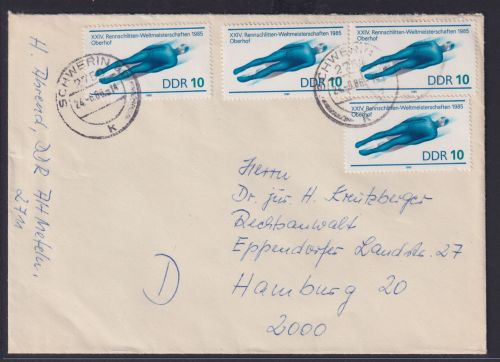Sport Brief DDR Rennrodel Weltmeisterschaft Wintersport 4x 2923 Schwerin nach