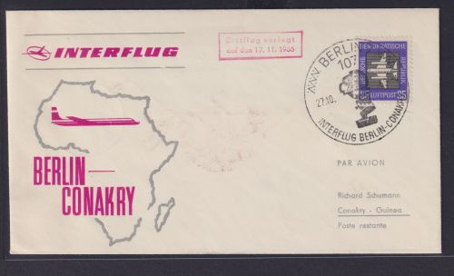Flugpost Brief airmail DDR Interflug Destination Berlin nach Conakry Guinea mit
