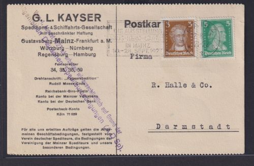 Deutsches Reich Brief Karte Berühmte Deutsche Mainz Reklame Stempelt Besucht