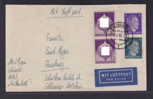 Deutsches Reich Brief MIF Hitler Zusammendruck Weimar nach Flensburg