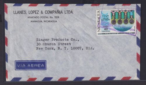 Nicaragua Luftpost Brief EF Mittelamerika 40c Managua nach New York USA