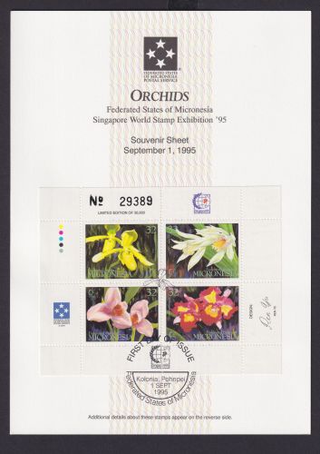 Micronesien Orchideen Blumen Souvernir Sheet Singapore Briefmarken Ausstellung
