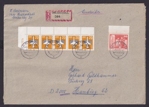 DDR R Brief Bogenecke Eckrand Flugpost Bauwerke 7.11.1983 Halberstadt nach