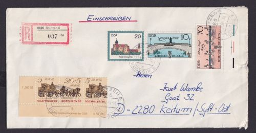DDR R Brief Druckvermerk Bogenecke Eckrand Zusammendruck von Bautzen nach Keitum