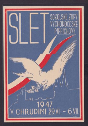 Ansichtskarte Chrudimi Tschechien Anlass 29.06.bis 06.07.1947 Friedenstaube