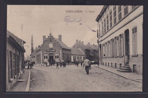 Ansichtskarte Emelghem Belgien Ortsstrasse Kirche Sint Antonius Feldpost