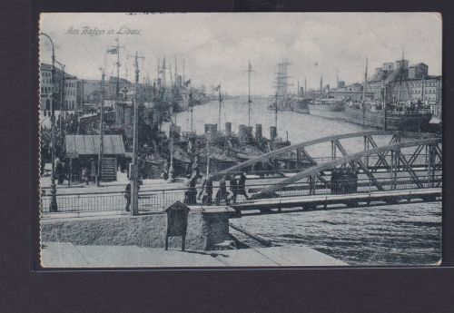 Ansichtskarte Libau Lettland Hafen Ostsee Brücke Schiffe Feldpostkarte