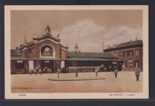 Ansichtskarte Laon Frankreich Bahnhof Soldaten Deutsche Militär Eisenbahn