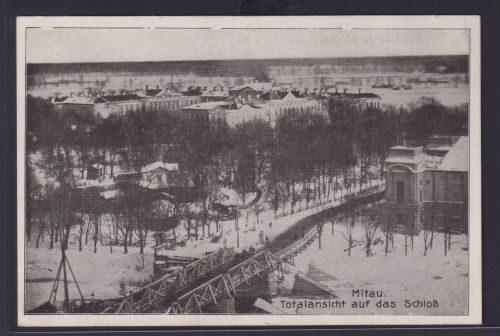 Ansichtskarte Mitau Lettland Jelgava Totalansicht mit Schloss Feldpost Brücke