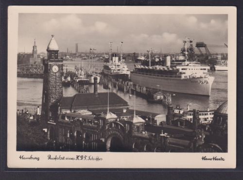 AnsichtskarteSchifffahrt Seefahrt Marine Hamburg Ausfahrt KDF Schiff aus Hafen