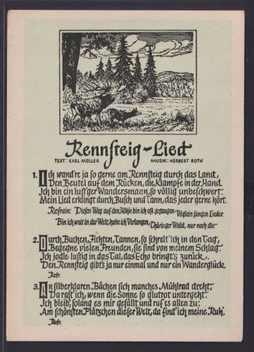 Ansichtskarte Liedtext Rennsteig Lied Text Karl Müller Musik Herbert Roth ab