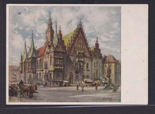 Ansichtskarte Künstlerkarte Sign.Breslau Schlesien Wroclaw Polen Rathaus Stempel