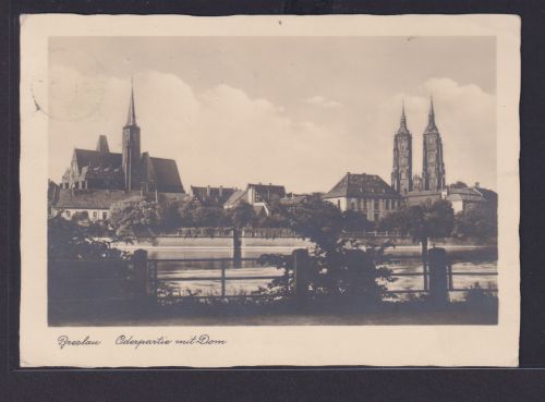 Ansichtskarte Breslau Schlesien Worclaw Polen Oderpartie m. Dom Deutsches Turn