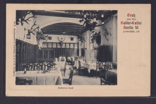 Jugendstil Ansichtskarte Berlin n. Solingen Kaiser Keller Gastronomie Hubertus